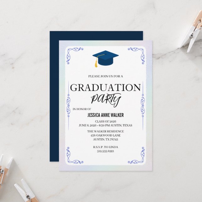 Graduation Party Invitation Elegant Gold Editable  Inbjudningar (Fram/Back In Situ)