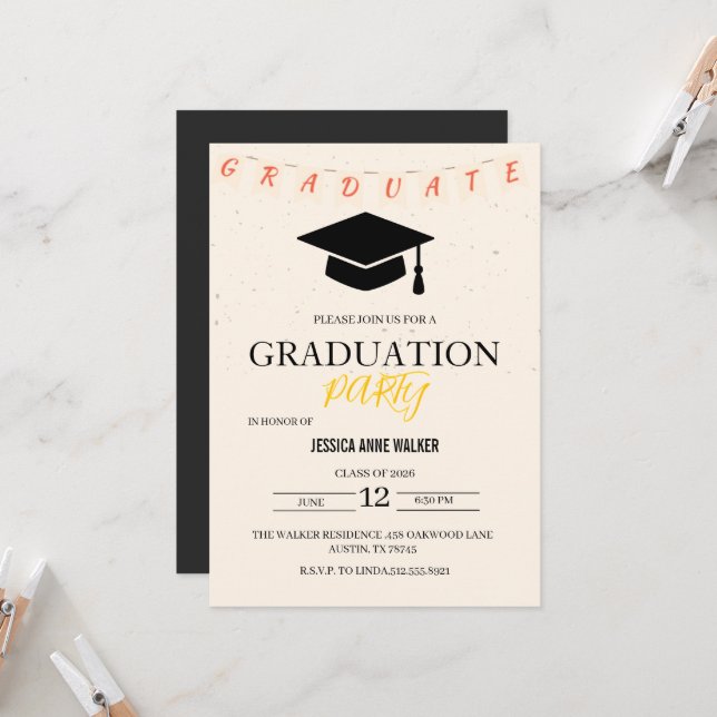 Graduation Party Invitation Elegant Gold Editable  Inbjudningar (Fram/Back In Situ)