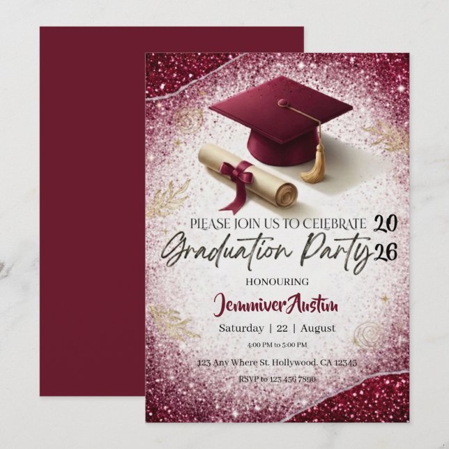 Graduation Party Invitation Inbjudningar (Fram/baksida)