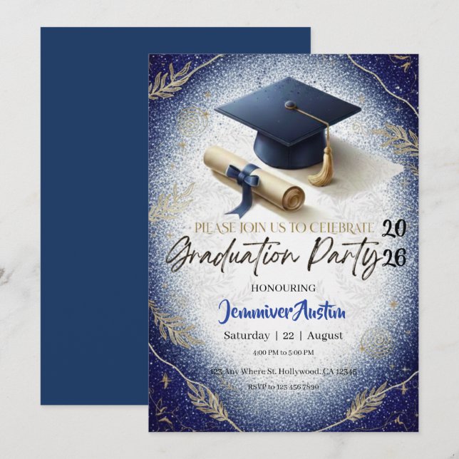 Graduation Party Invitation Inbjudningar (Fram/baksida)