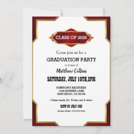 Graduation Party Invitation Red Retro Inspired  Inbjudningar