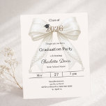 Graduation party ivory bow cream 2026 invitation<br><div class="desc">Celebrate your achievement with this elegant ivory bow graduation invitation. The design features a large, sophisticated satin ribbon adorned with delicate pearl strings and a subtle mortarboard icon. A cream colored background. It is the perfect choice for high school or college seniors looking for a feminine and chic announcement. 1...</div>