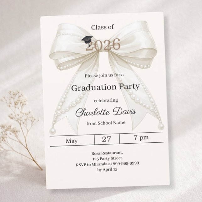 Graduation party ivory bow cream class of 2026 inbjudningar (Skapare uppladdad)