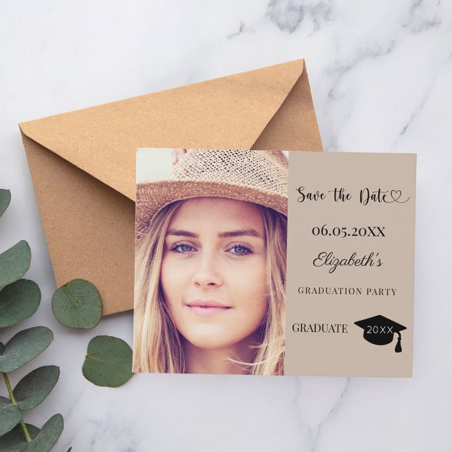 Graduation Party mocha beige Save the Date card (Skapare uppladdad)