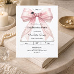 Graduation party pink bow class of 2026 invitation<br><div class="desc">Celebrate your achievement with this elegant pink bow graduation invitation. The design features a large, sophisticated bow with ribbon adorned with delicate pearl strings and a subtle mortarboard icon. It is the perfect choice for high school or college seniors looking for a feminine and chic announcement. 1 sheet = 1...</div>