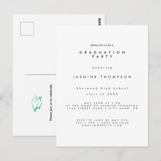Graduation Party Simple Elegant Invite Vykort (Fram/baksida)