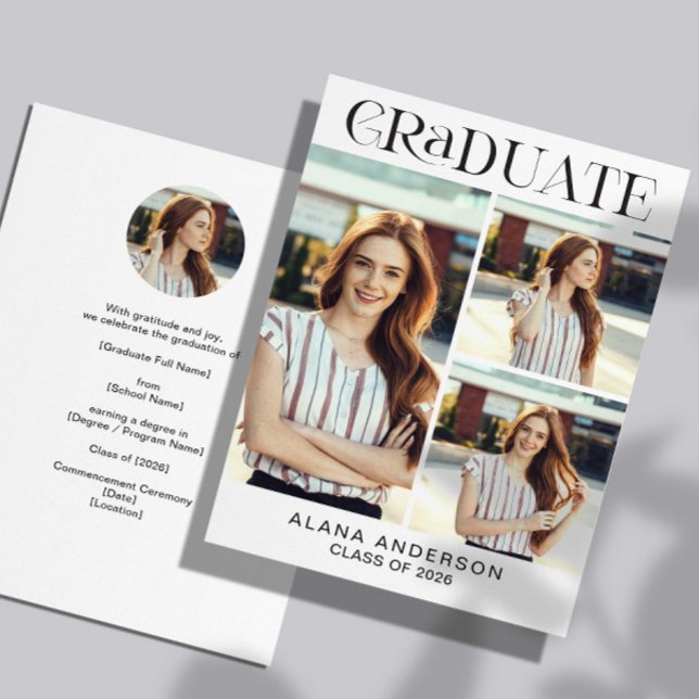Graduation Photo Announcement Modern Collage Meddelande (Skapare uppladdad)