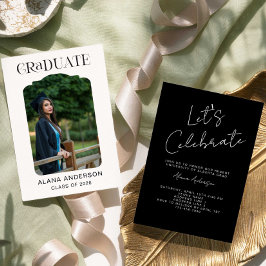Graduation Photo Announcement Modern Party Black Meddelande