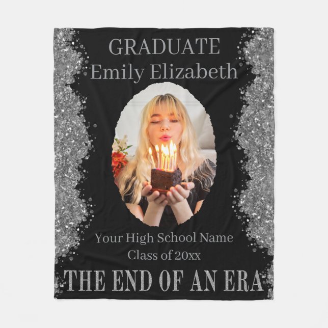 Graduation Photo Blanket Black Silver Glitter Fleecefilt (Framsidan)