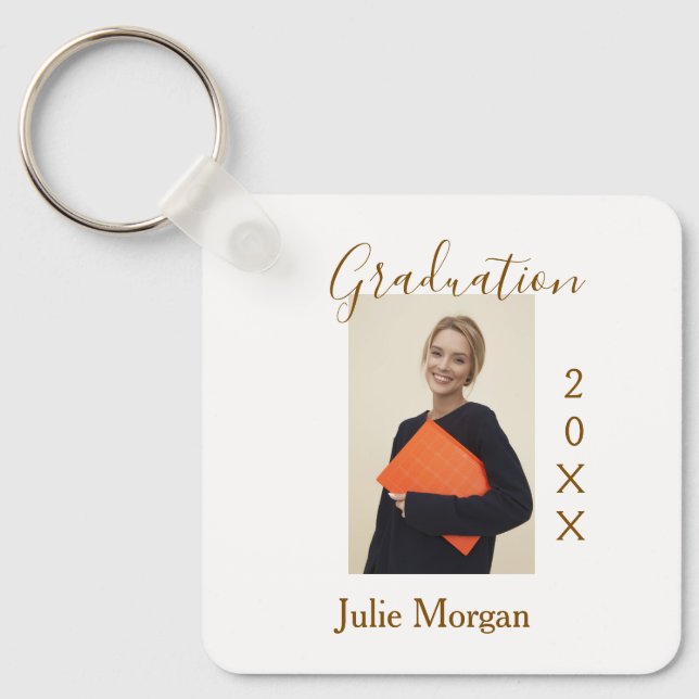 Graduation photo brown golden year 20XX namesimple Nyckelring (Framsida)