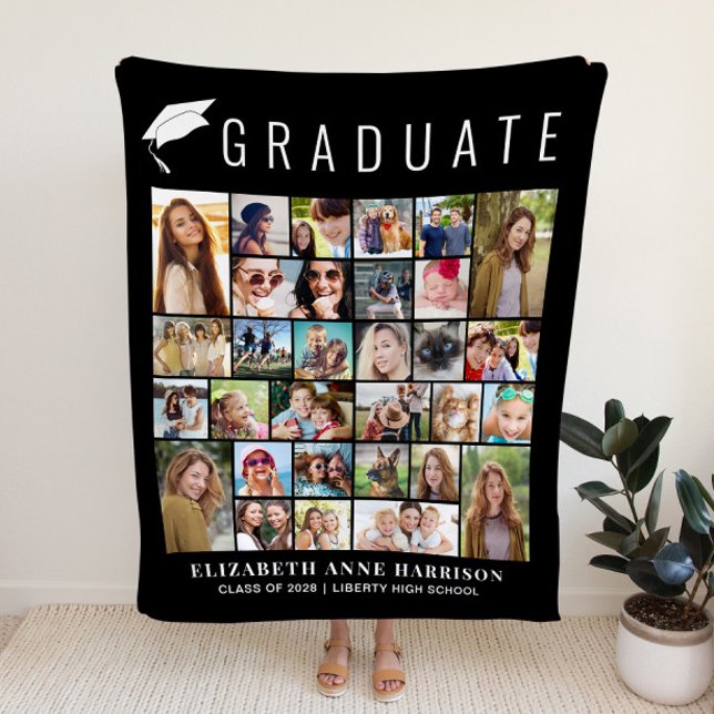 Graduation Photo Collage Black Fleecefilt (Graduation Photo Collage Black Fleece Blanket)