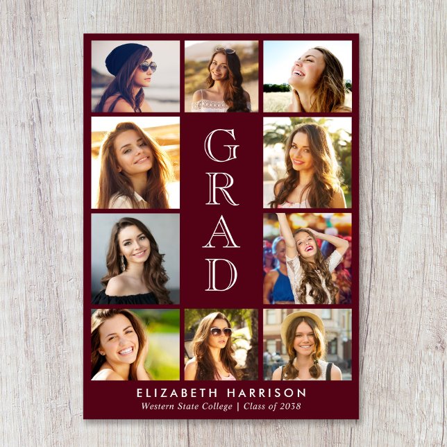 Graduation Photo Collage Burgundy Meddelande (Graduation Photo Collage Burgundy Announcement)