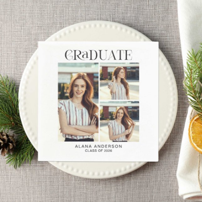 Graduation Photo Collage Modern Elegant Pappersservett (Skapare uppladdad)