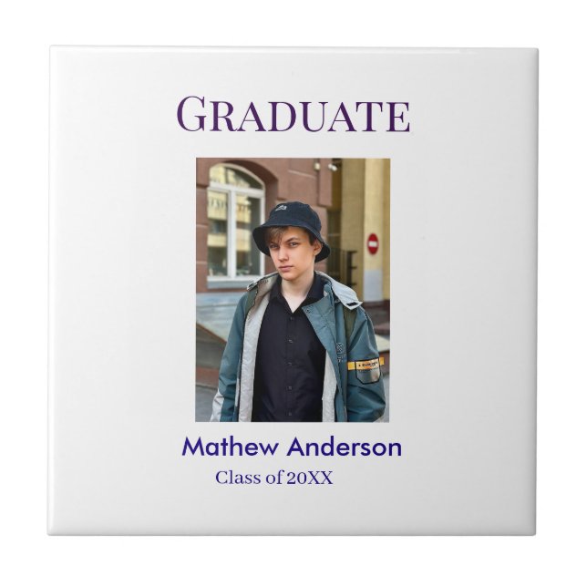 Graduation photo name class of 20XX blue simple bo Kakelplatta (Framsidan)