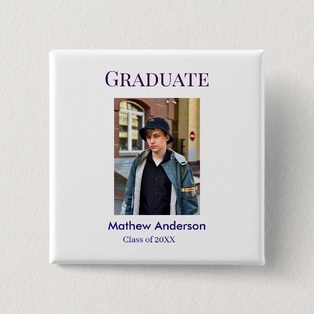 Graduation photo name class of 20XX blue simple bo Knapp (Framsida)