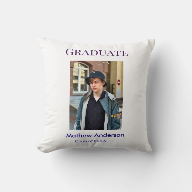 Graduation photo name class of 20XX blue simple bo Kudde (Framsida)