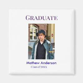 Graduation photo name class of 20XX blue simple bo Magnet