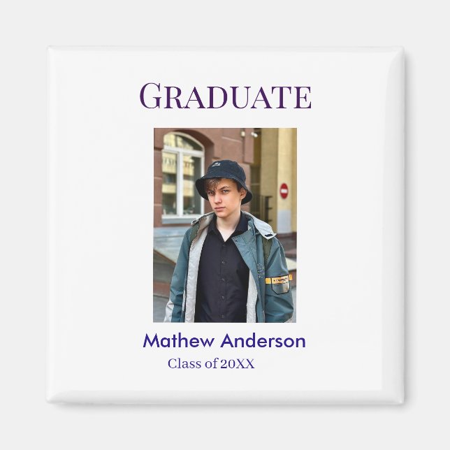 Graduation photo name class of 20XX blue simple bo Magnet (Framsidan)