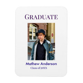 Graduation photo name class of 20XX blue simple bo Magnet