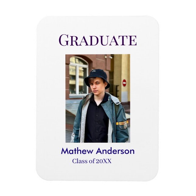 Graduation photo name class of 20XX blue simple bo Magnet (Vertikal)
