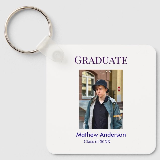 Graduation photo name class of 20XX blue simple bo Nyckelring (Framsida)