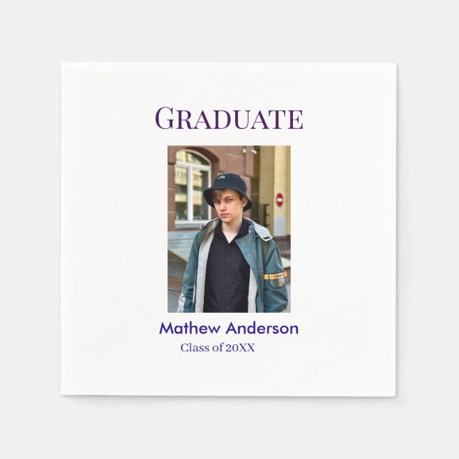 Graduation photo name class of 20XX blue simple bo Pappersservett (Framsidan)