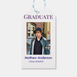 Graduation photo name class of 20XX blue simple bo Presentetikett