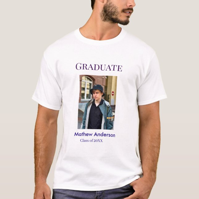 Graduation photo name class of 20XX blue simple bo T Shirt (Framsida)