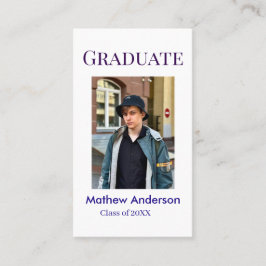 Graduation photo name class of 20XX blue simple bo Visitkort