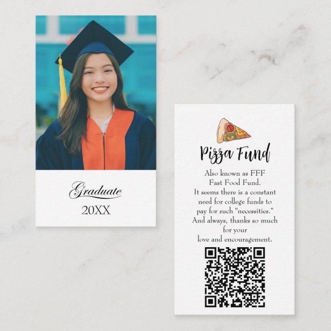 Graduation "Pizza Fund" for college Enclosure card Visitkort (Fram/baksida)