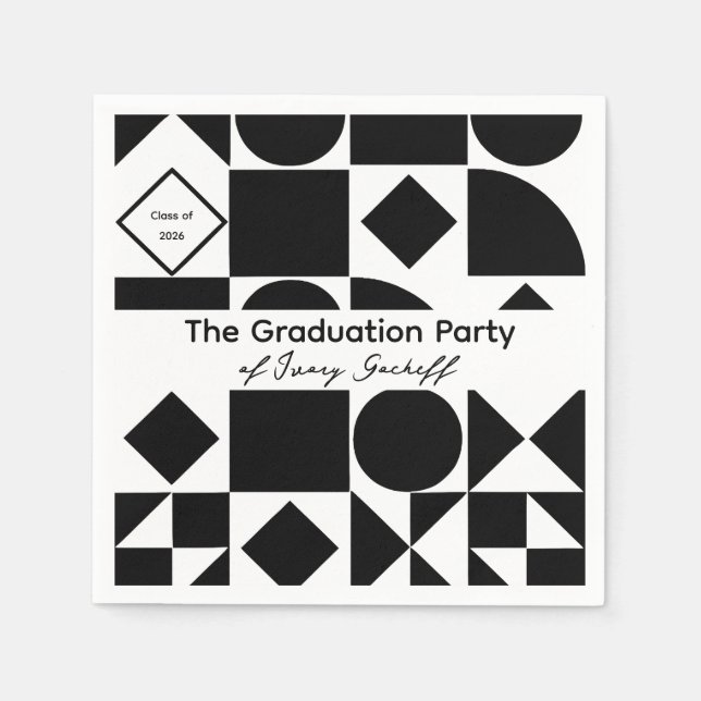 Graduation Simplistic Geometry Black and White Pappersservett (Framsidan)