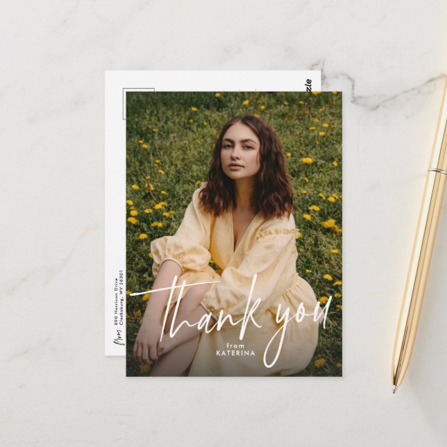 Graduation thank you postcard with two photos vykort (Fram/Back In Situ)