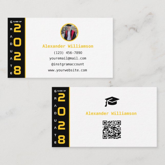 Graduation Yellow Black QR Code Modern Graduation (Fram/baksida)