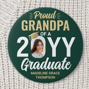 Graduerad Foto Stolt Farfar Modern Grön och Guld Knapp