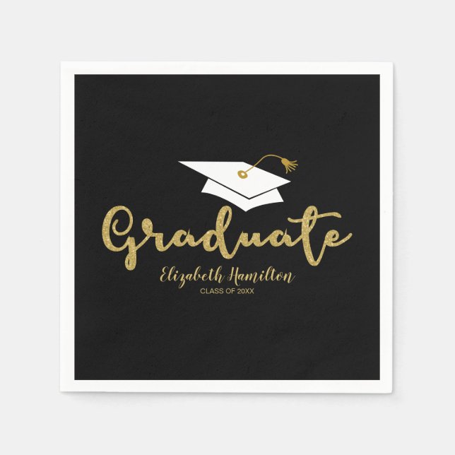 Graduerad guld kalligrafi examen hatt examen pappersservett (Framsidan)