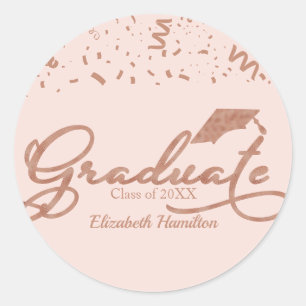 Graduerad Rosa Guld Folie Examenfest Rosa Runt Klistermärke