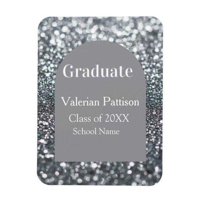Graduerad silvergrå glitter bågeform namn år magnet (Vertikal)