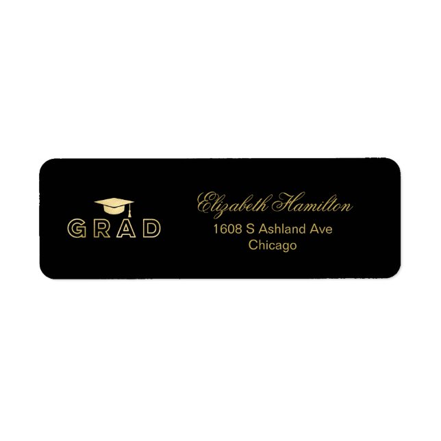 Graduerings mössa Falsk folie Guld Elegant examen Returadress Etikett (Framsidan)