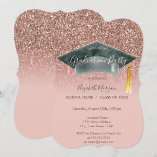 Graduerings mössa Rosa Guld Glitter Ombre Examen Inbjudningar