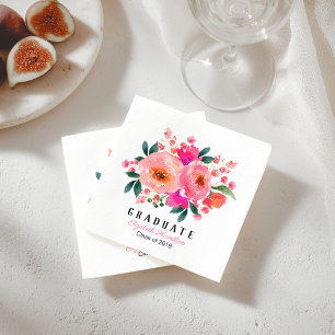 Gradueringsbukett med rosa blommor examensfest pappersservett