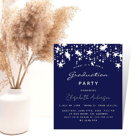 Gradueringsfest marinblå vit budgetinbjudan flygblad