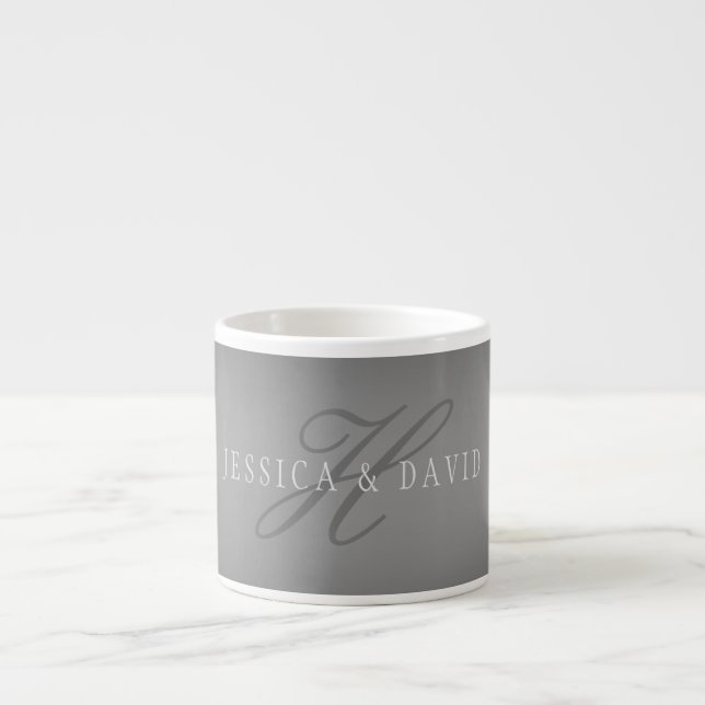Gradvis ändrande gradient grå valfritt namn/s espressomugg (Framsidan)