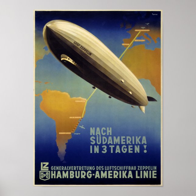 Graf Zeppelin Vintage affisch återställd (Framsidan)