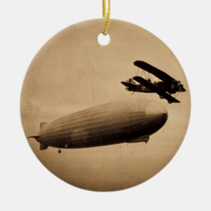 Grafen Zeppelin Annalkande New York City 1928 Julgransprydnad Keramik