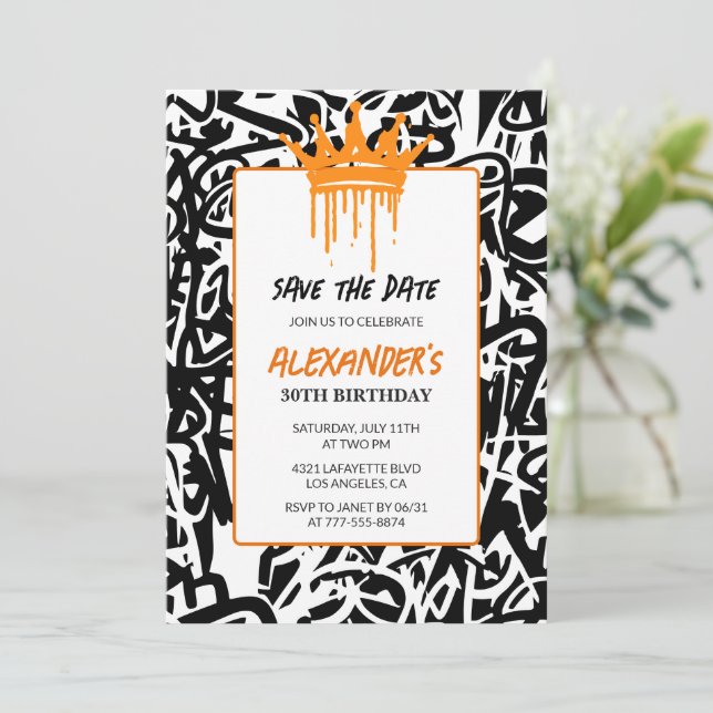 Graffiti 30års födelsedag inbjudan Spara datum (Stående Fram)