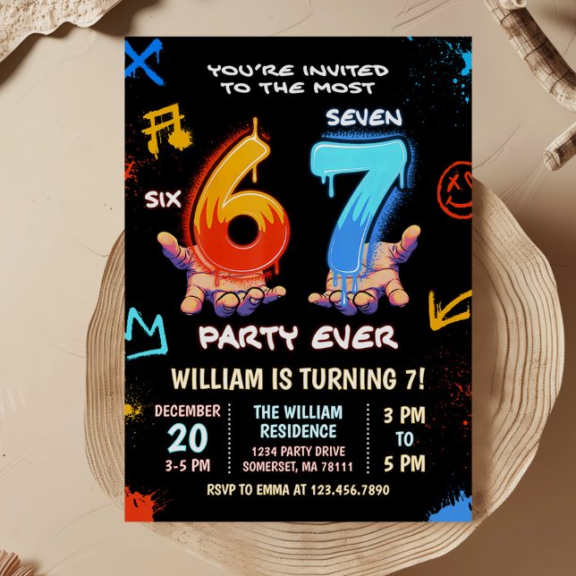 Graffiti 6 7 Meme Trend Six Seven Birthday Party Inbjudningar (Skapare uppladdad)