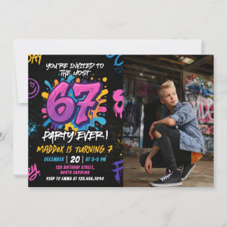 Graffiti 6 7 Meme Trend Six Seven Birthday Photo Inbjudningar