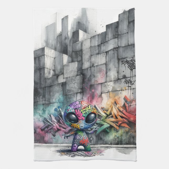 Graffiti Alien Kitchen Towel Kökshandduk (Vertikal)