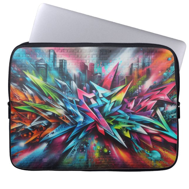 Graffiti an der Ziegelwand mit Skyline - Top  Laptop Fodral (Framsidan)