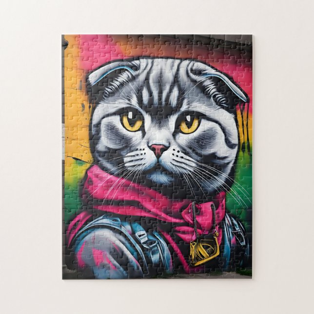 Graffiti Art av en skotsk fold Cat Pussel (Vertikal)